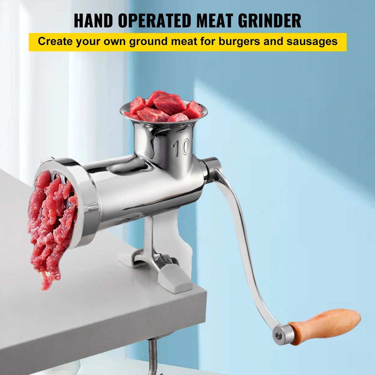 SucceBuy Manual Stainless Steel Meat Grinder with Clamp