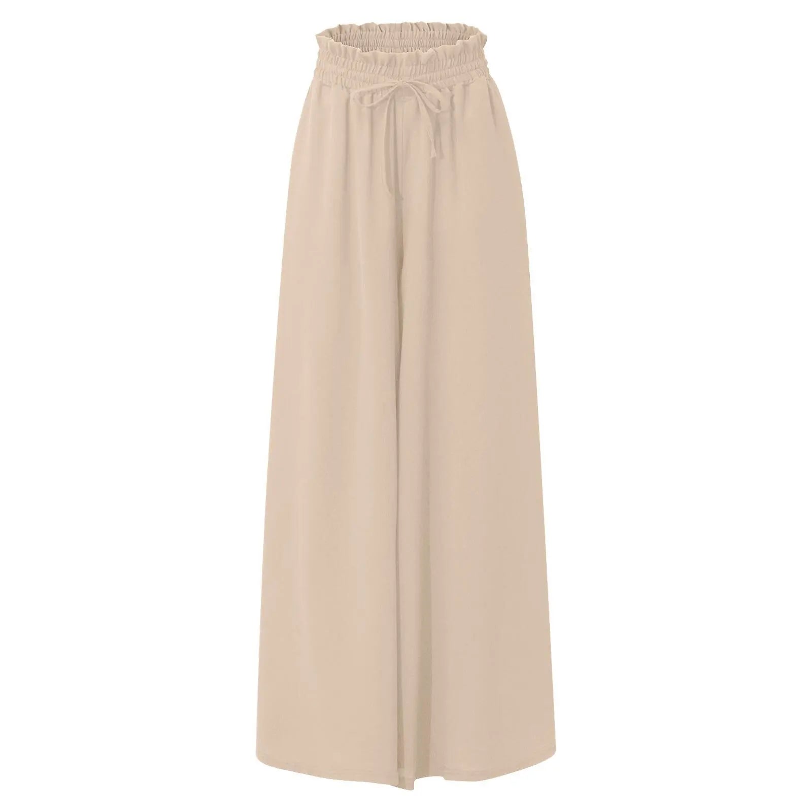 Summer Women Elastic High Waist Drawstring Solid Wide Leg Pants Loose Casual Flowy Pocket Trousers Female Daily Beach Long Pants