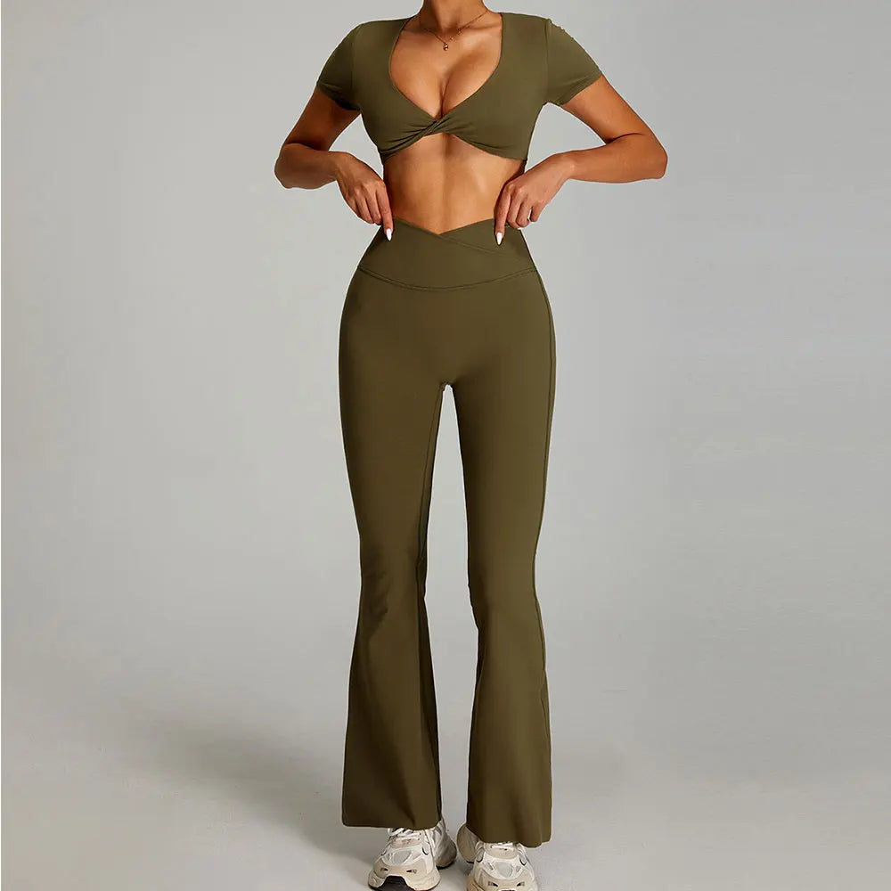 mikeyoga Women Yoga Suit 2PCS Sports Set Quick-Drying Gym Set Women Tracksuit Running Workout Short Sleeves Sports Yoga Clothing