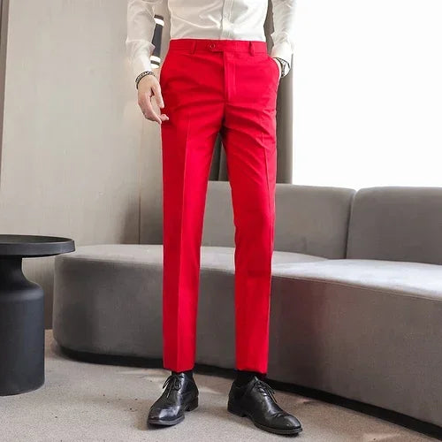 Royal Blue Men Suit Pants, Business Office Trousers, White Black Red Pantalones Hombre Wedding Party Dress Pant, Asian Size