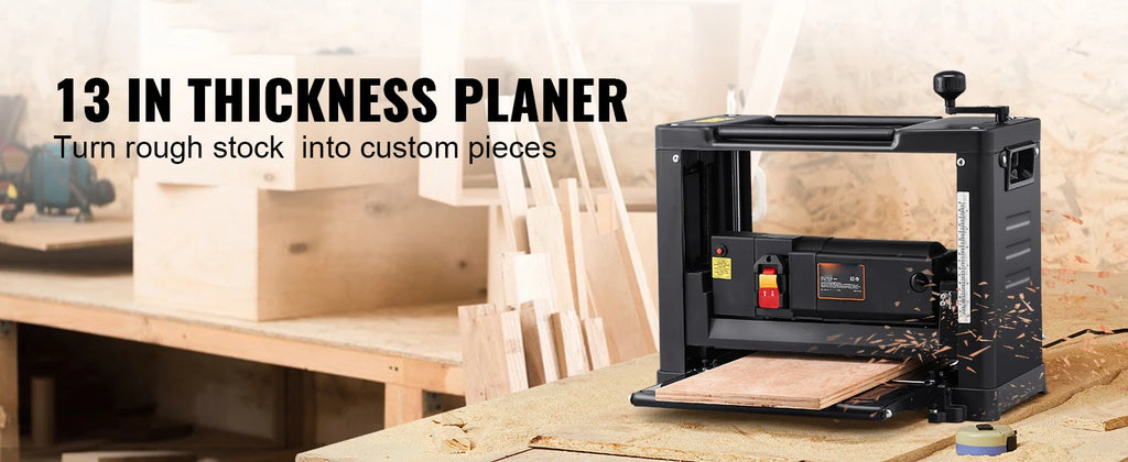 SucceBuy Thickness Planer 13inch Benchtop Planer with Two-Blade 15Amp 1800W Powerful Motor Low Noise for DIY Woodworking Planing