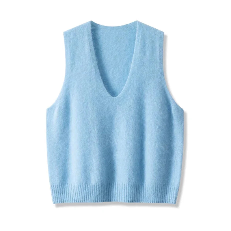 SuyaDream, Women Vests, Fleece Wool, V Neck, Chic Pullovers, 4.7%Cashmere 95.3%Wool, 2025 Fall Winter Sweaters, Tanks