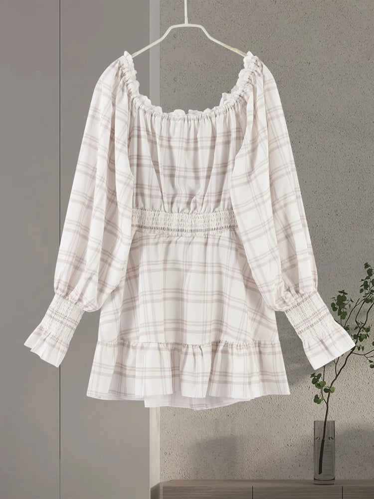 Slash Neck Lace Up Hollow Out Mini Print Dress Women Sexy Lantern Full Sleeve Backless Evening Dresses Hot Girl Summer Partywear