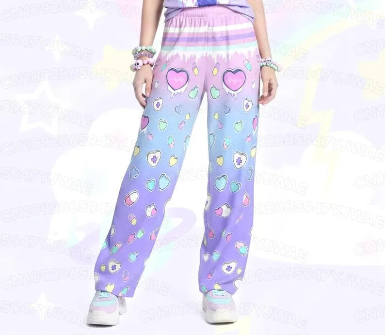 Spring and Autumn Women's Men's Gothic Hip Hop Yami Kawaii Y2K Print Street Style Casual Long Pants