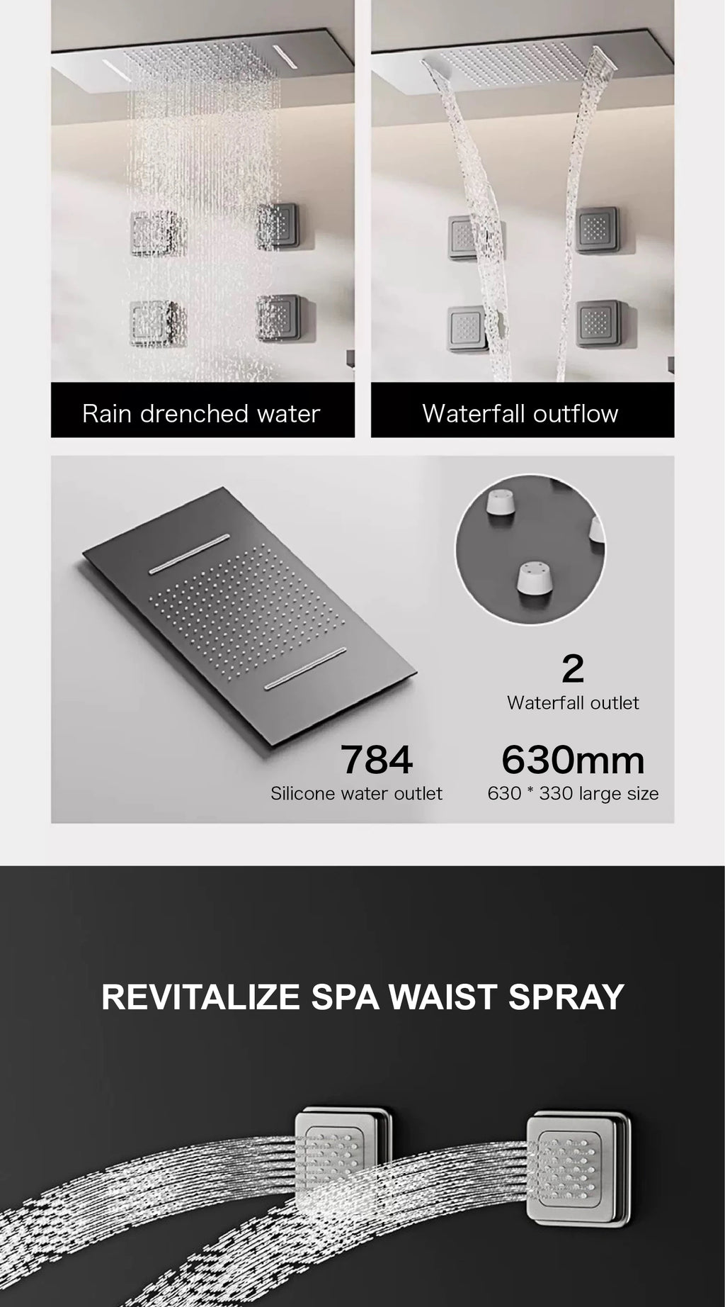 Luxury Bathroom Ceiling Embedded Rain Shower Head LED Digital Display Thermostatic Mixer Hot Cold Water Rainfall Shower System