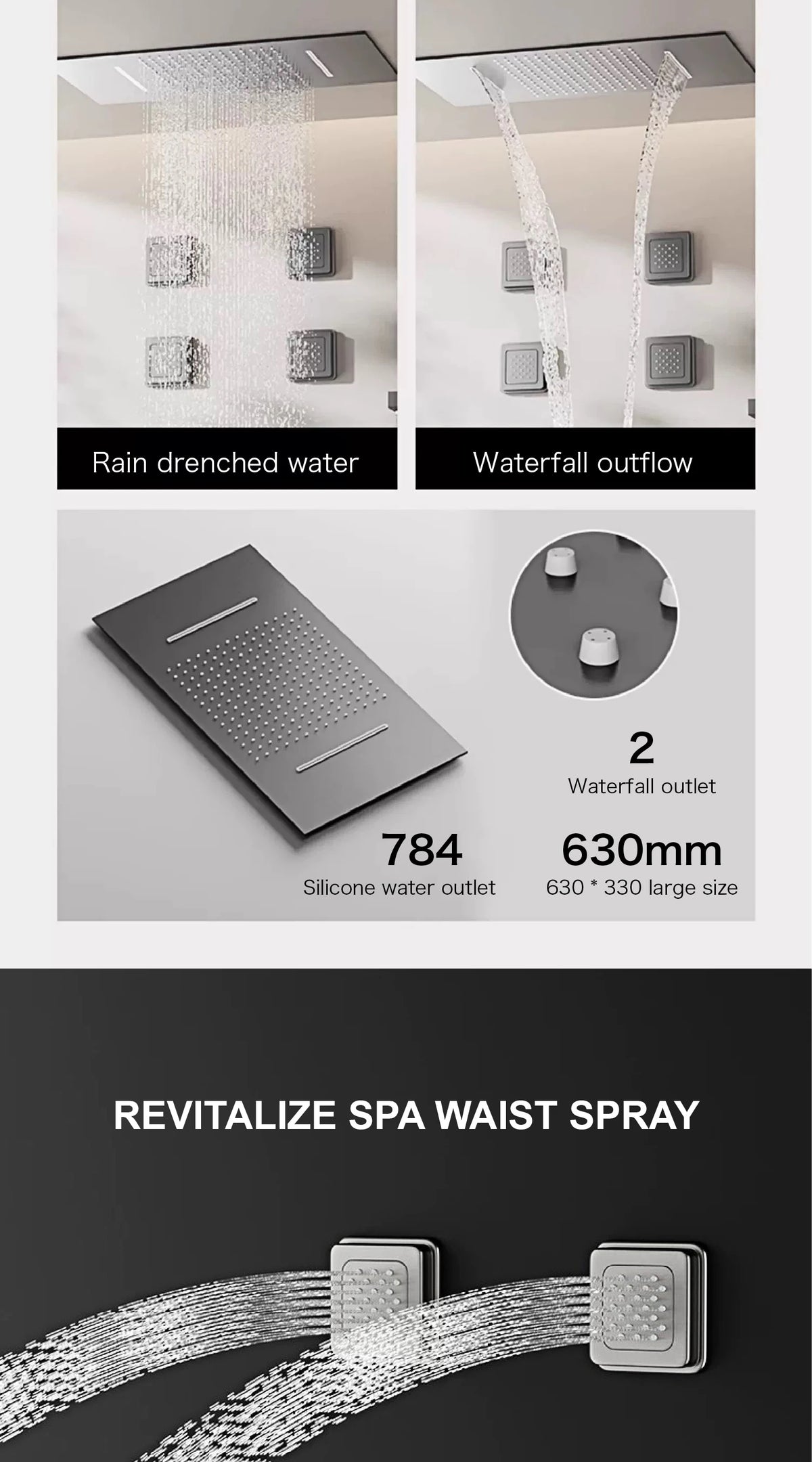 Luxury Bathroom Ceiling Embedded Rain Shower Head LED Digital Display Thermostatic Mixer Hot Cold Water Rainfall Shower System