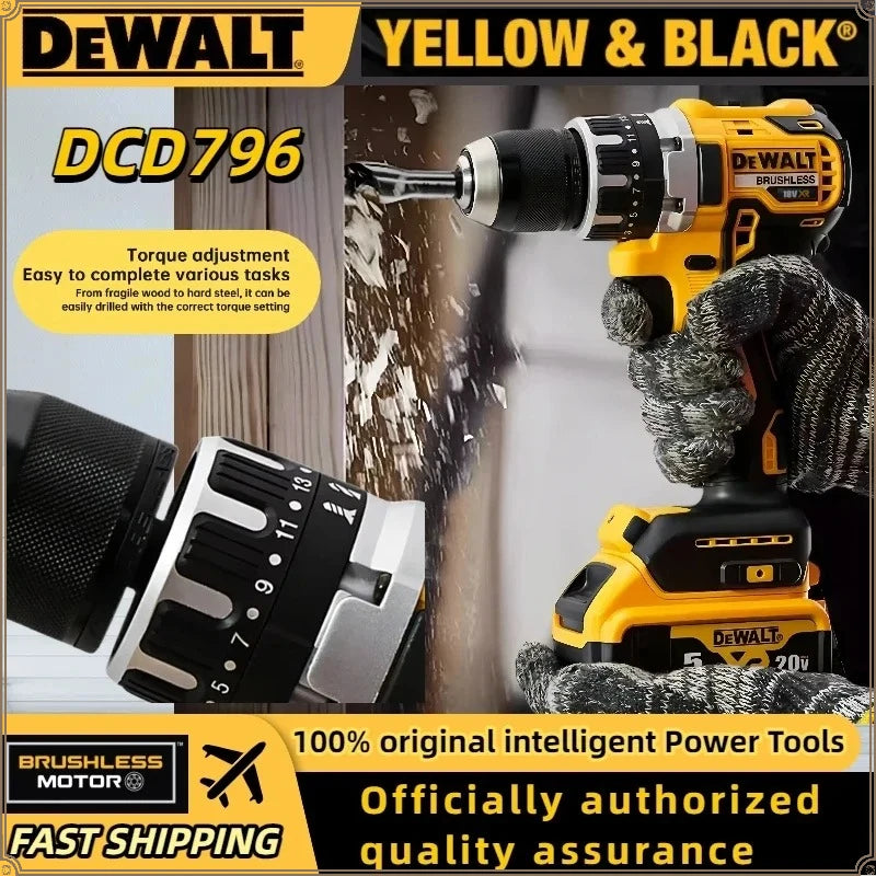 Dewalt DCD796 Cordless Brushless Impact Drill Brushless Drill Multifunctional Rechargeable Portable 18V Battery Power Tools