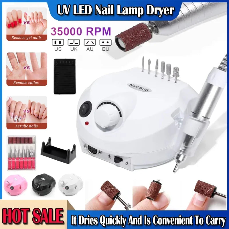 35000RPM Electric Nail Drill Machine Cutter Set Nail Gel Polisher Nail tools Salon Equipment Strong Polishing Tool Nail File Kit