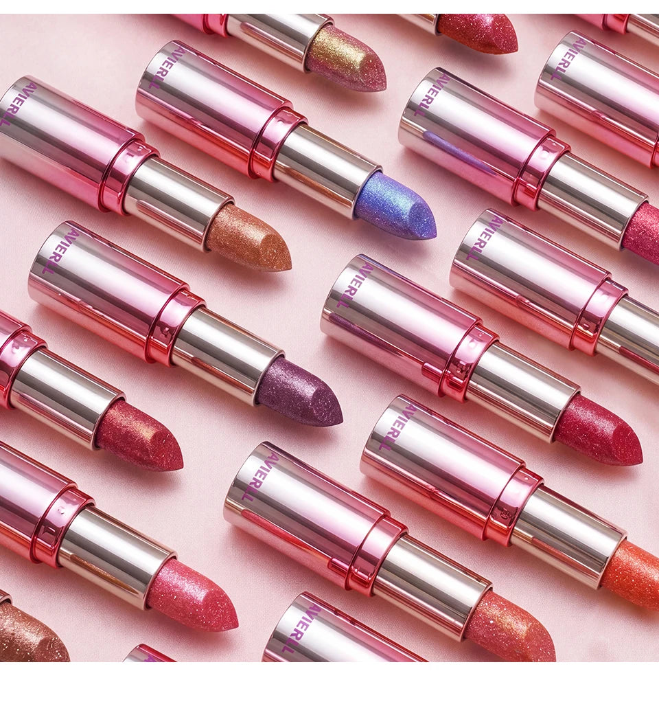 6 Color Metallic Shimmer Lipstick Diamond Pearlescent Pink Glitter Solid Lip Gloss Shiny Gold Lipgloss Lasting Lip Beauty Makeup