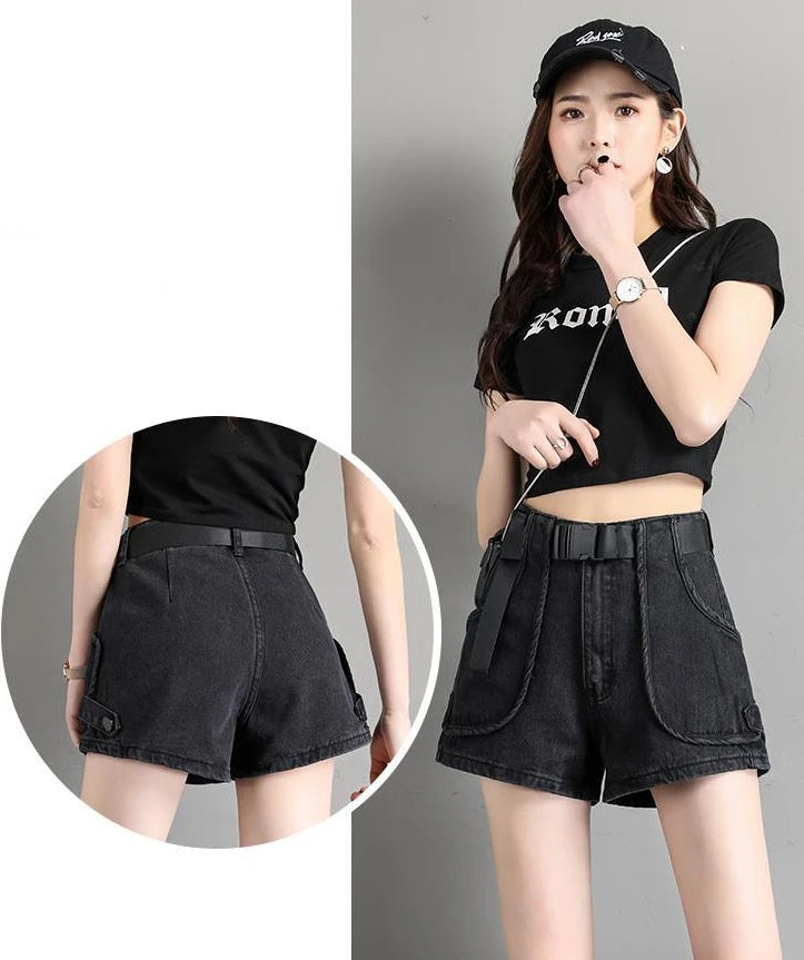 Punk Womens Denim Shorts Cargo Black Biker Short Pants For Women To Wear With Waist Pocket Outdoor Offer High Quality Hot Jeans