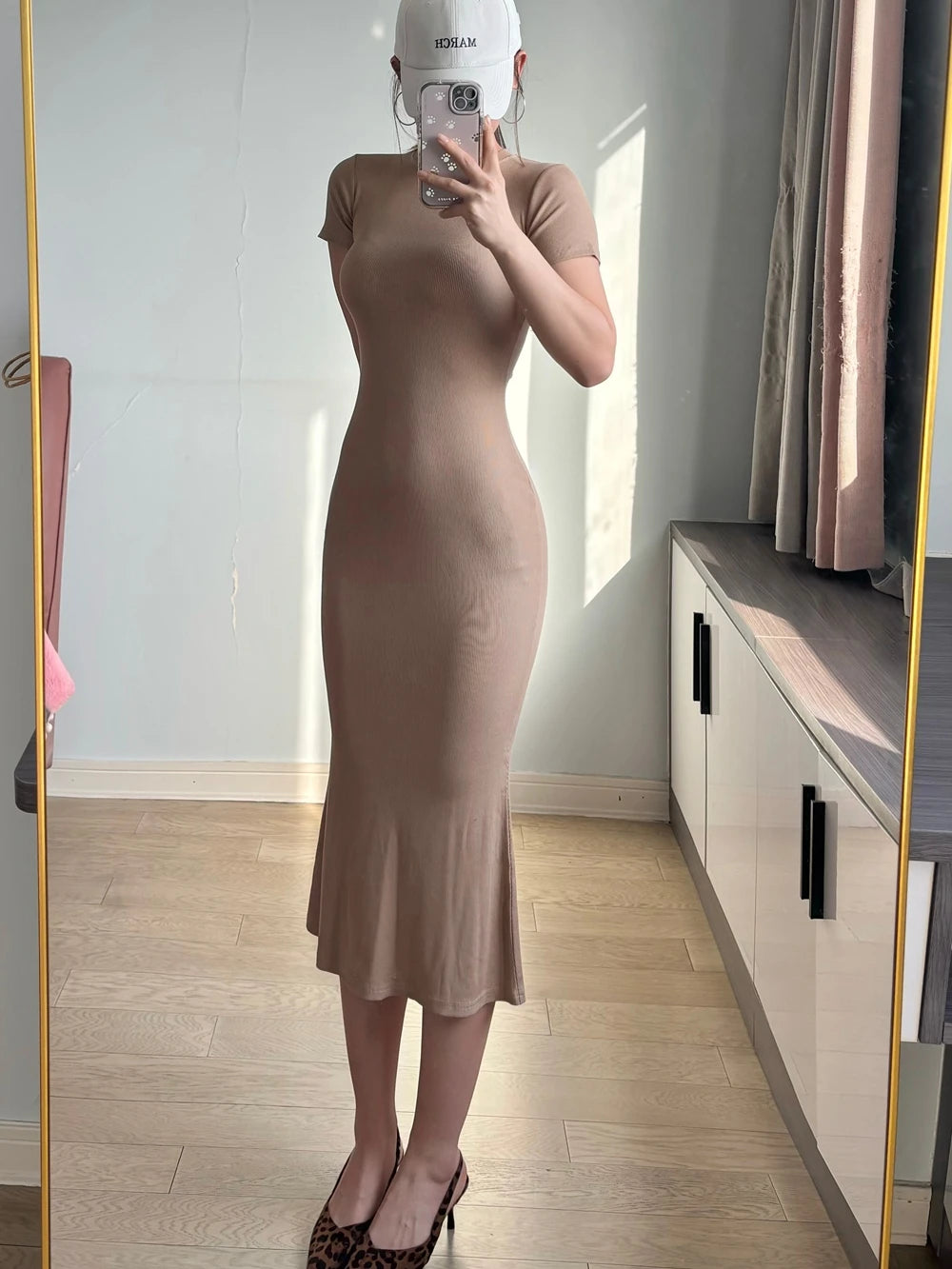 Solid color Short Sleeve Crewneck Sexy Summer High Strecth Dress for Women Pullover Bodycon Dresses