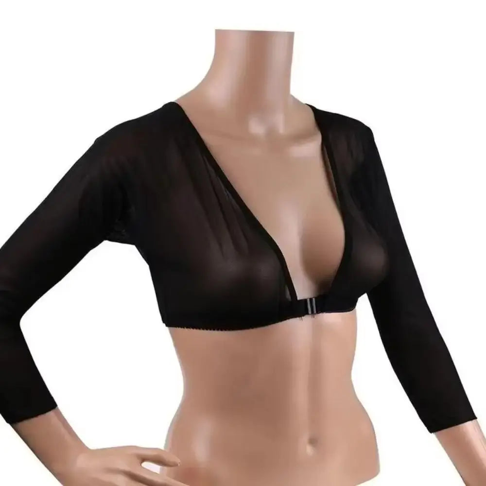 Stylish Long Sleeve Undershirt Front Button Both Side Wear Mesh Top Blouses Black White T-shirt Women Girls