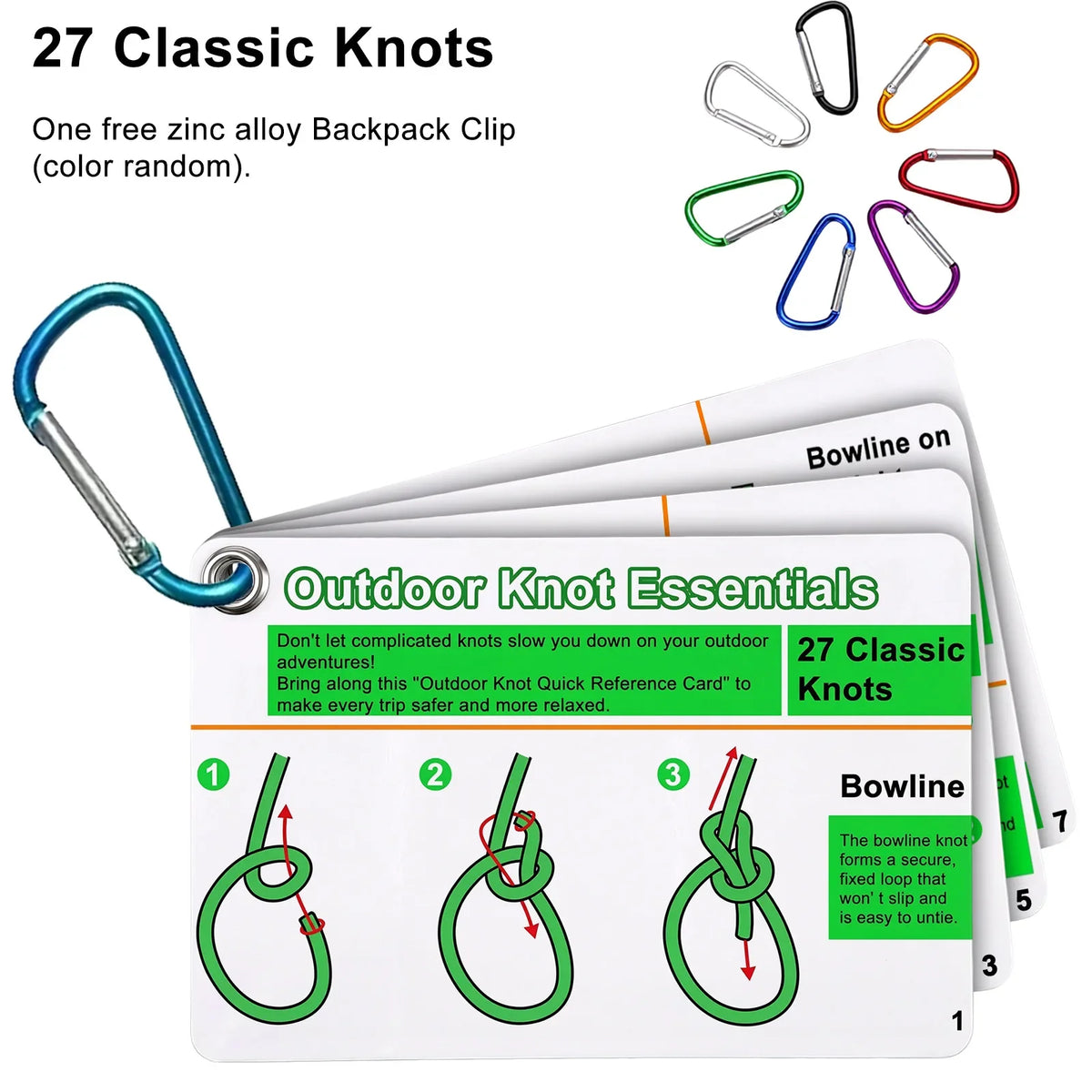 Outdoor Knot Tying Guide Cards Waterproof Plastic Reference Carabiner Survival Emergency Tools For Hikers Campers Scouts Gifts