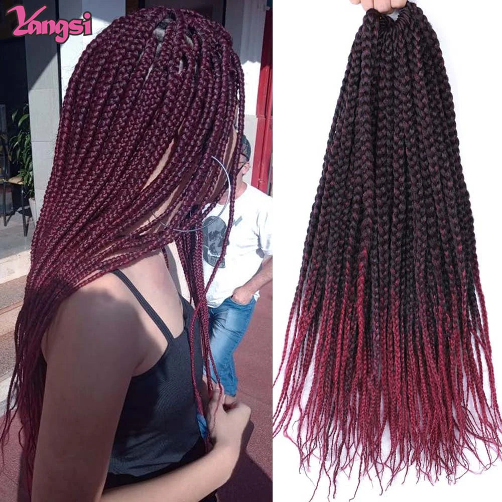Full Star 3X Small Box Braids 14” 18” Synthetic Hair 80 g Crochet Braids 22 Strands/Pack for Women Ombre Brown Black Color