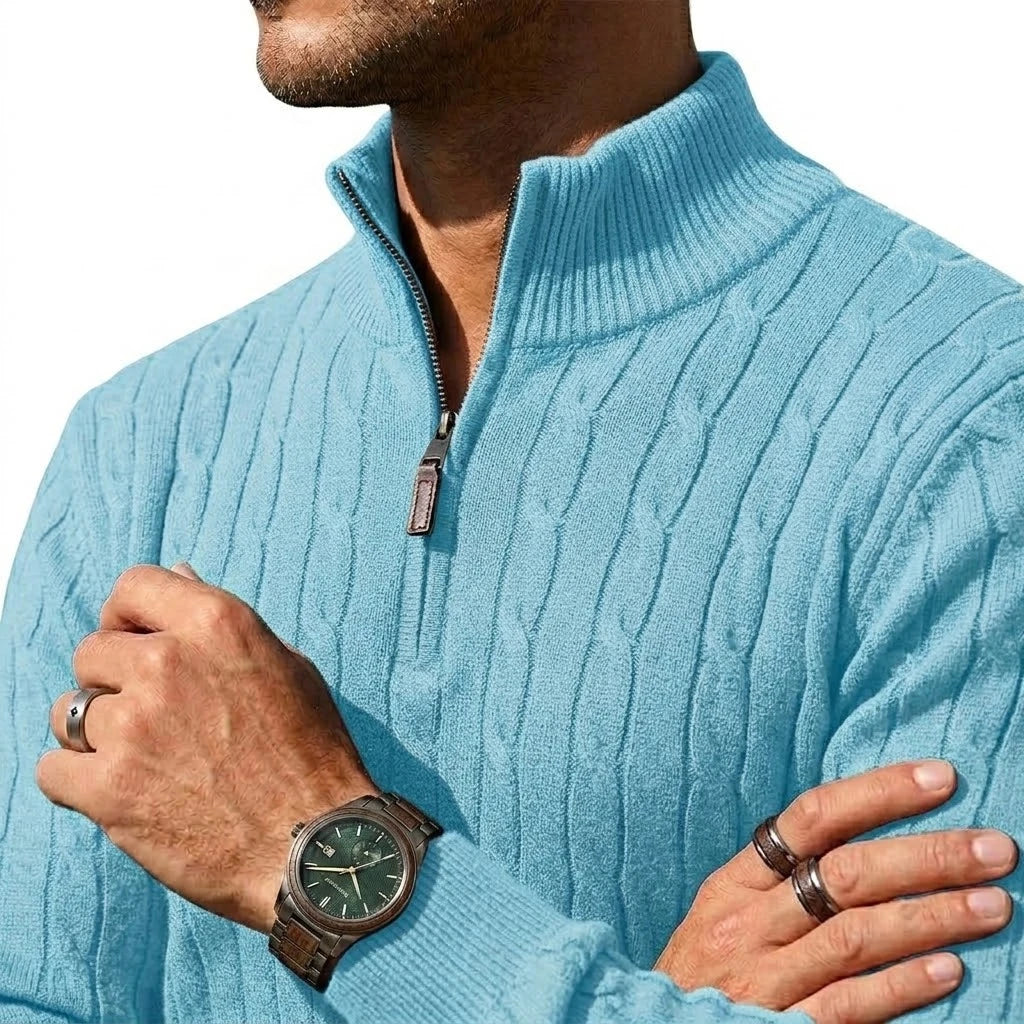 New Men's Cable Knit Half Zip Sweater Jacket Casual Long Sleeve Knitted Pullover Autumn Winter Warm Cardigan Outerwear Coats