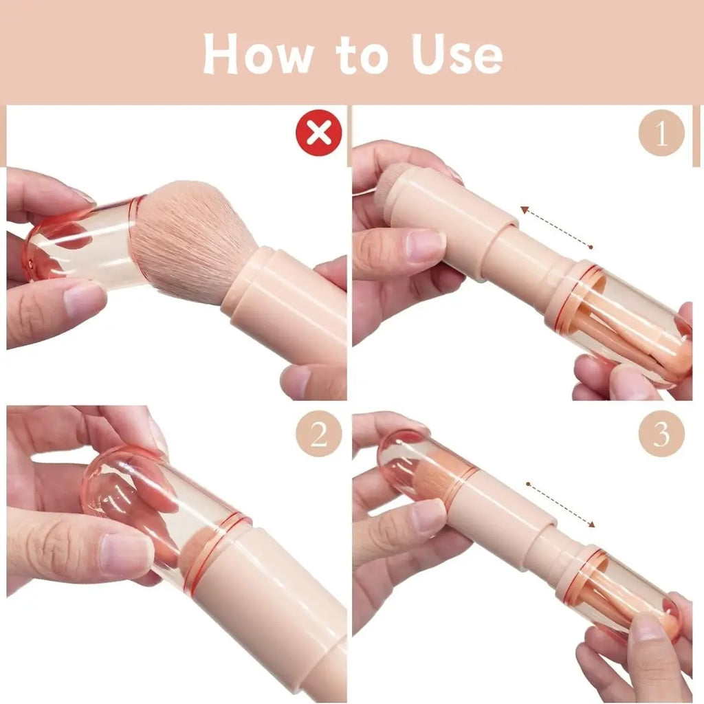Travel Makeup Brushes Set: 4 in 1 Mini Cute Makeup Brush Retractable Foundation Blending Powder Eye Shadow Brush