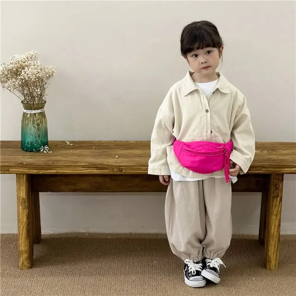 Fashion Canvas Children Bag Solid Color Large Capacity Crossbody Bag Zipper Water Proof Shoulder Bag