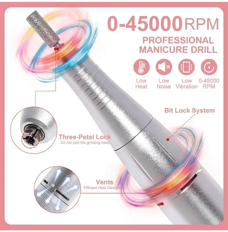 Original 45000RPM Professional Rechargeable Electric Nail Drill Machine Portable Cordless Nail File For Acrylic Gel Nails Remove