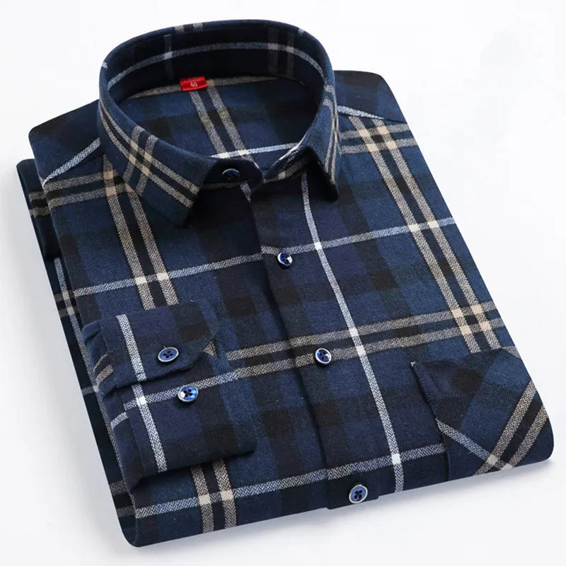 Pure Cotton Men's Plaid Shirt Long Sleeve Regular Fit Men Casual Oversized Shirt Leisure Autumn Spring Male Blouse New Plus Size