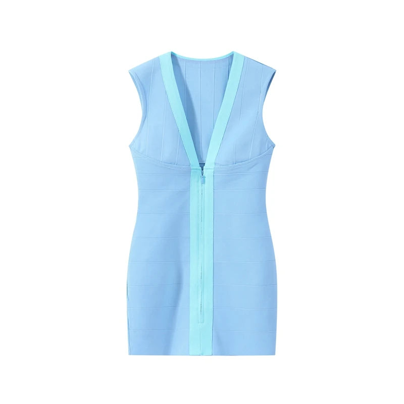 Elegant V-Neck Women's Dress Sleeveless Zippers Elastic Hip Package Lady Mini Dresses 2026 Summer Autumn Chic New Female Robe