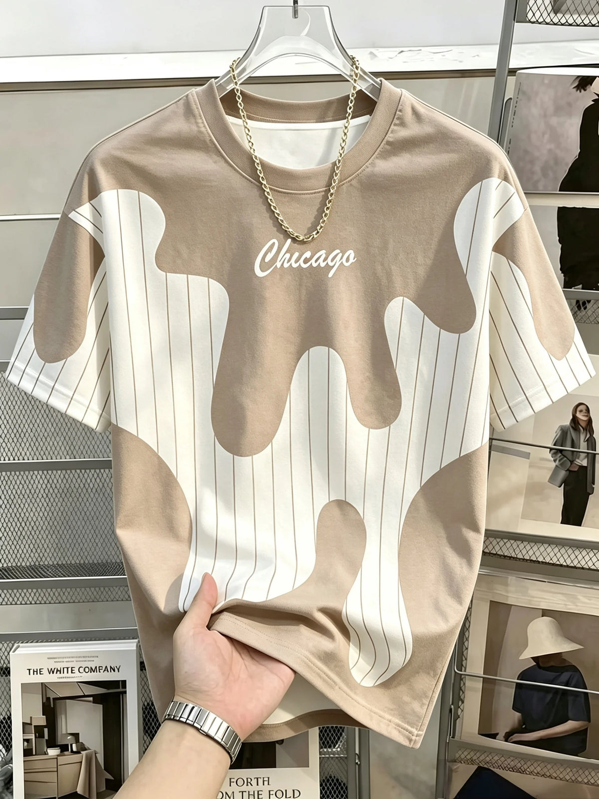 Men Mesh Sports T‑Shirt Abstract Patchwork Print O‑Neck Short Sleeve Loose Breathable Summer Casual Top
