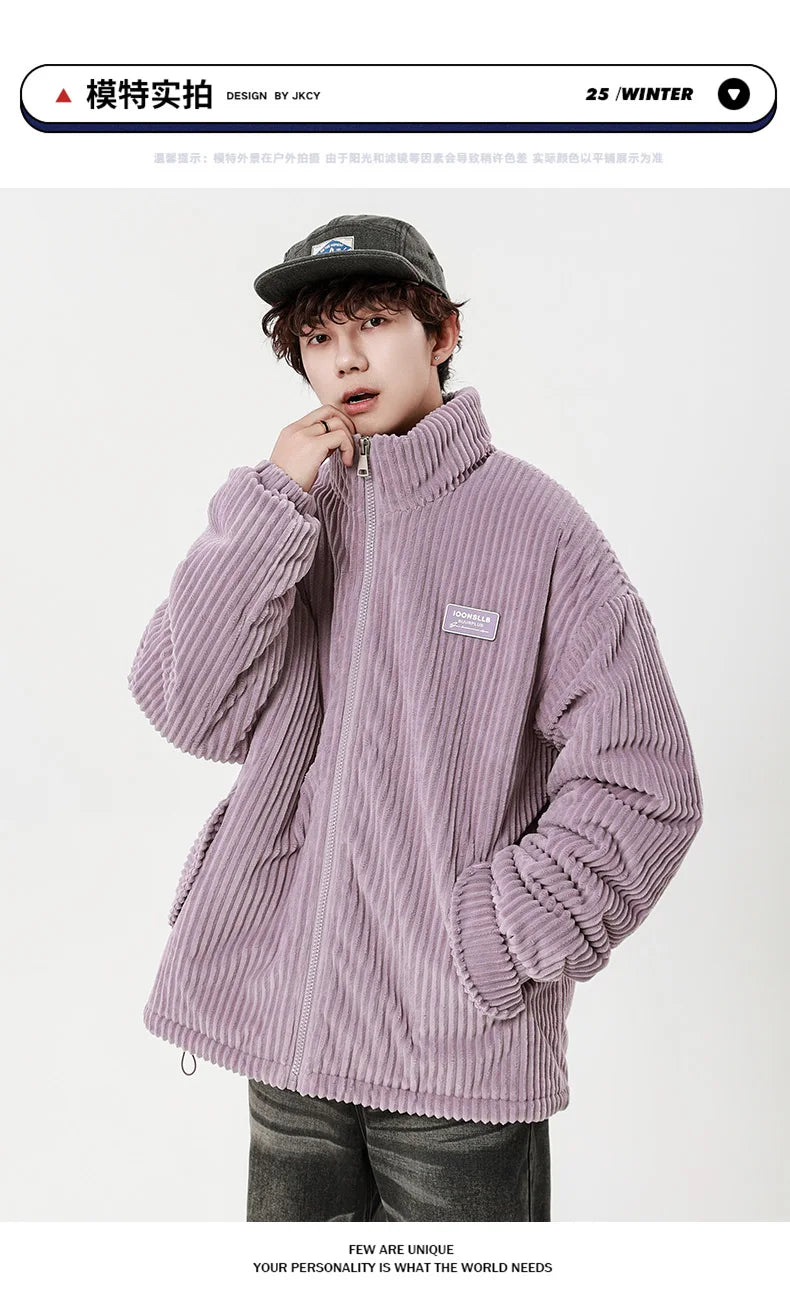 Autumn Winter Corduroy Men's Parkas High-end Design Quality Men's Jacket Handsome Trendy Brand Thick Couple Down Cotton Jacket
