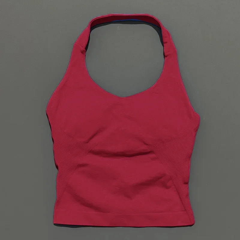 HISTELLO Sports Halter Top Seamless Longline Strappy Gym Tank Top Women Yoga Clothing Workout Fitness Sportswear Pilates Vest