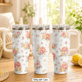 Vintage Floral Style Vacuum Flasks 40oz Stainless Steel Tumbler with Handle Straw Lid Vacuum Insulated Double Wall Leak Proof