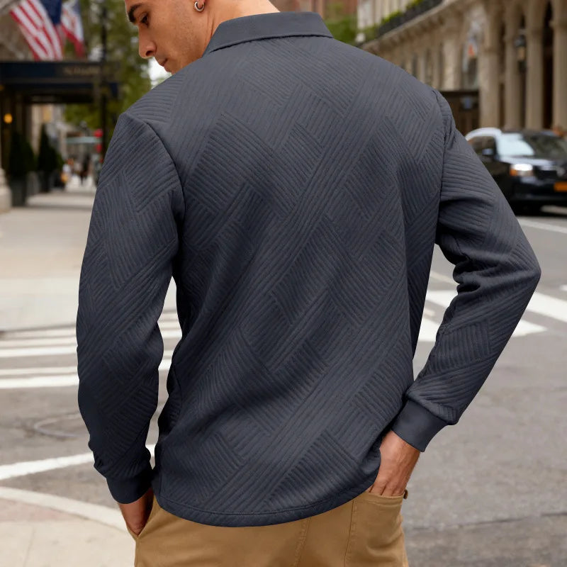 2025 spring and autumn men's light luxury casual simple lapel jacquard POLO button-down long-sleeved sweater