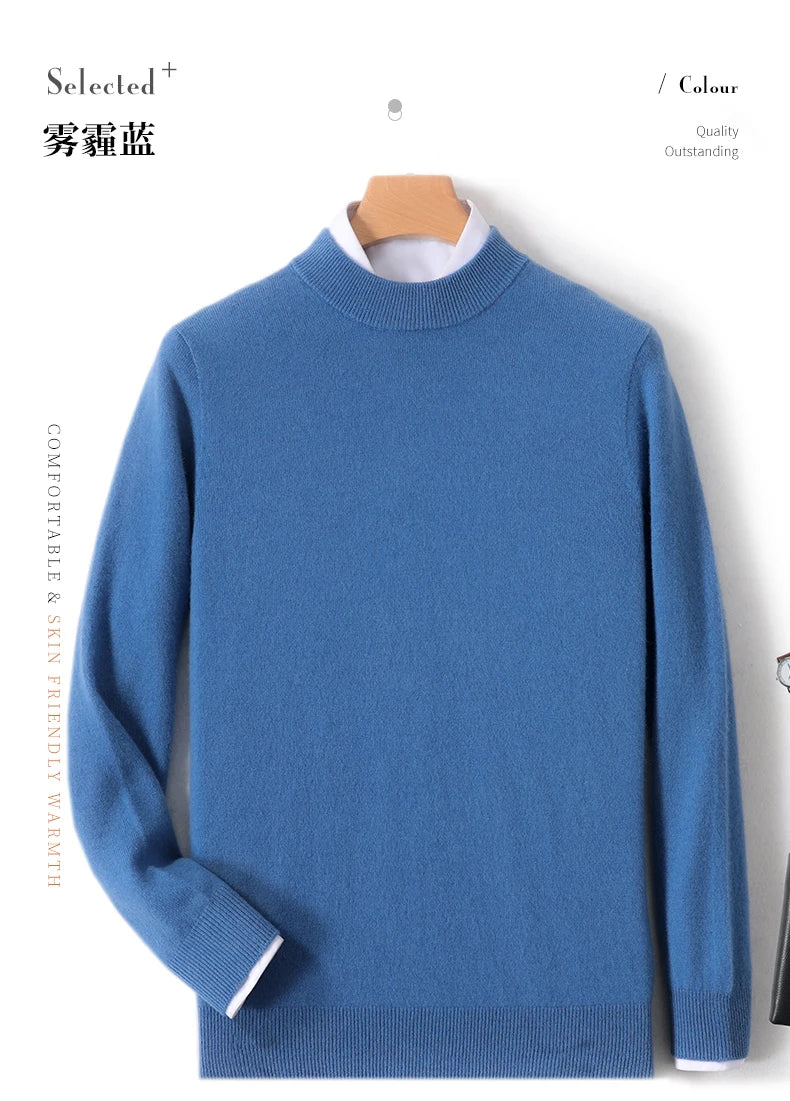 Autumn And Winter New 100% Pure Wool Men's Round Neck Thick Sweater Loose Knit Bottoming Shirt Cashmere Top