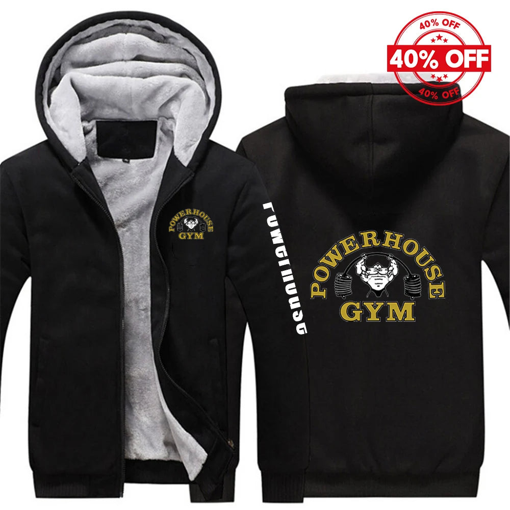 2025 Autumn And Winter Man's Fashion Brand Contrast Color Jacket Hoodies Powerhouse Gym Logo Logo Print Comfortable Warm Coat