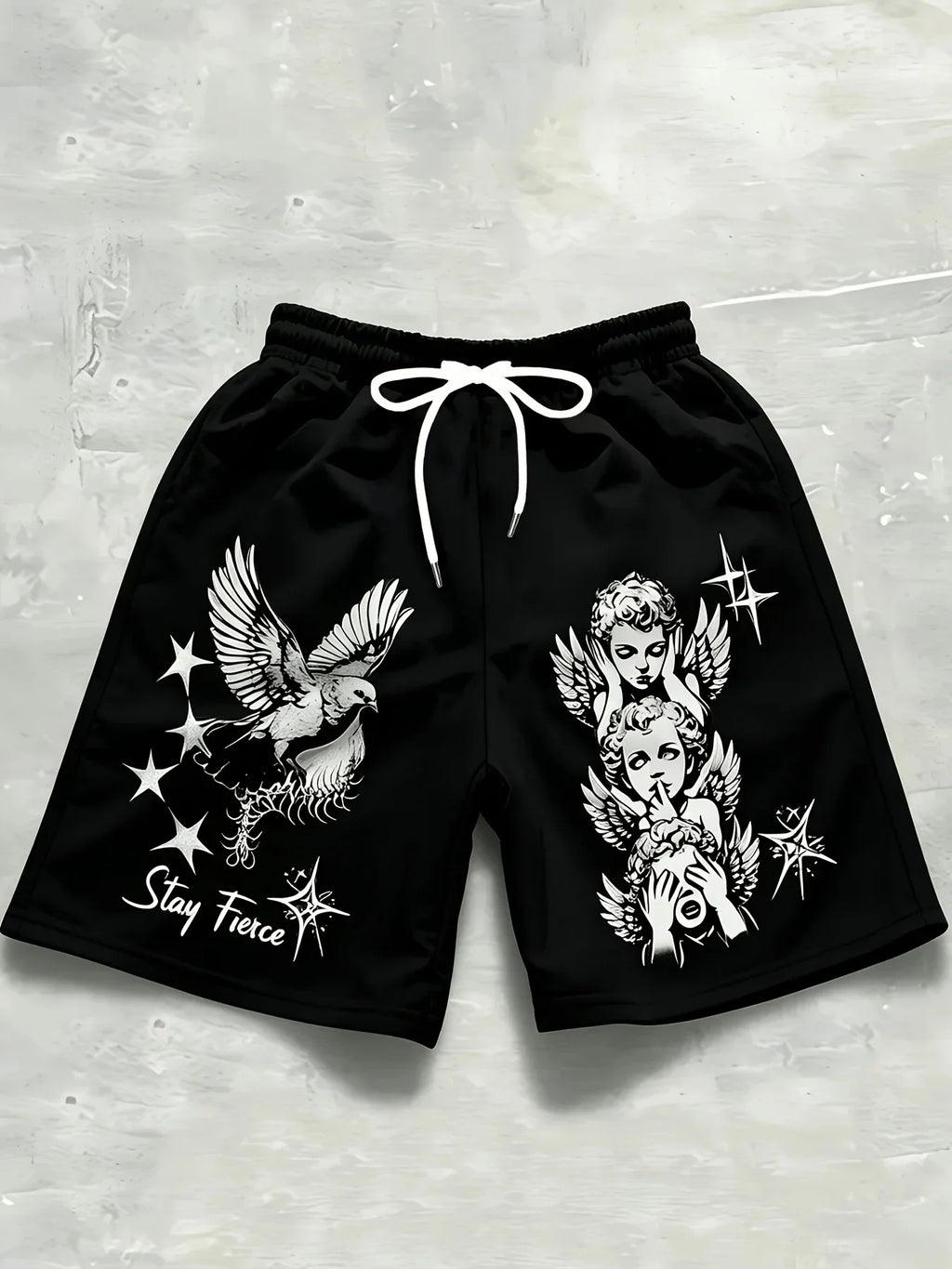 New European and American Men's Summer Little Angel Letter Print Comfortable Breathable Drawstring Shorts Outdoor Casual Pants