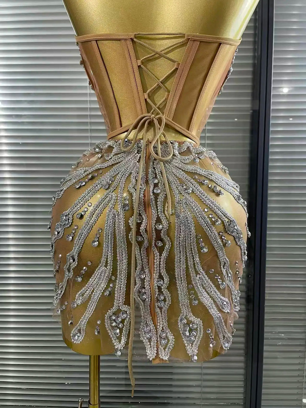 Shining Sequins Women Sexy Strapless Mesh See Through Bodycon Mini Dress Nightclub Party Celebrate Birthday Stage Wear