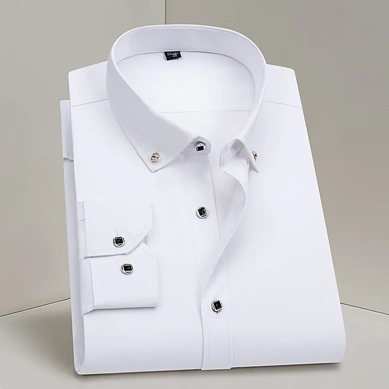 Hot Sale Men's Dress Shirts Formal Long Sleeve Business Social Camisa Contrast With Diamond Anti-wrinkle Button Down Men Clothes