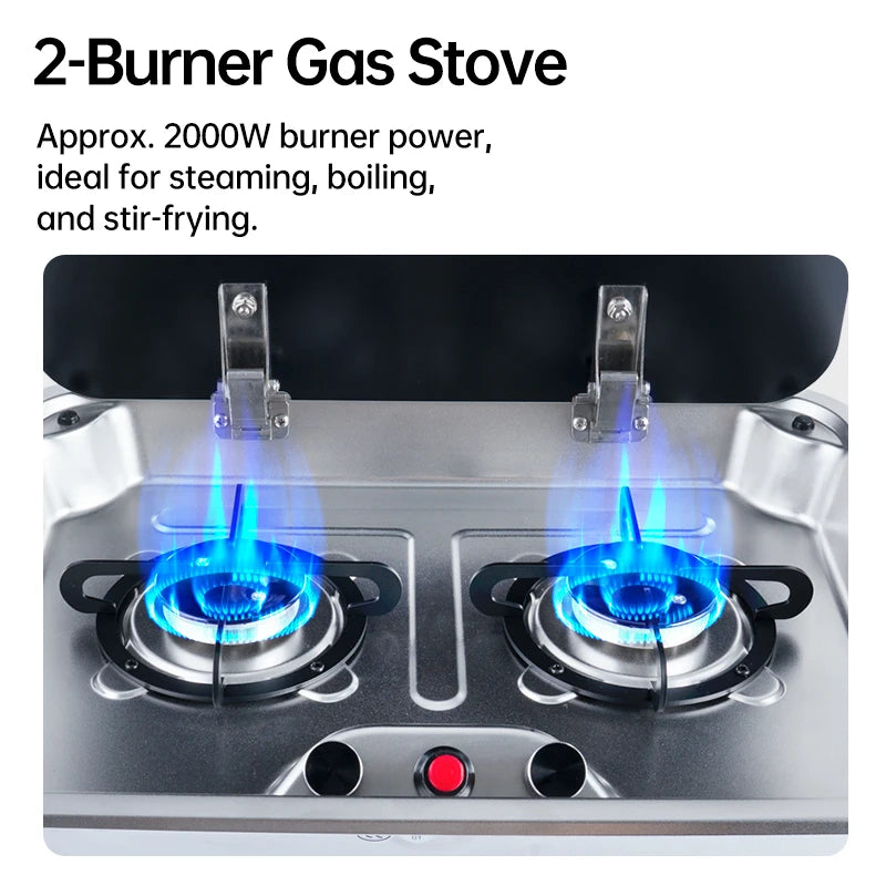 2 Burner Built-in RV Gas Stove Stainless Steel Camper Cooktop for Caravan Trailer Motorhome Van Kitchen