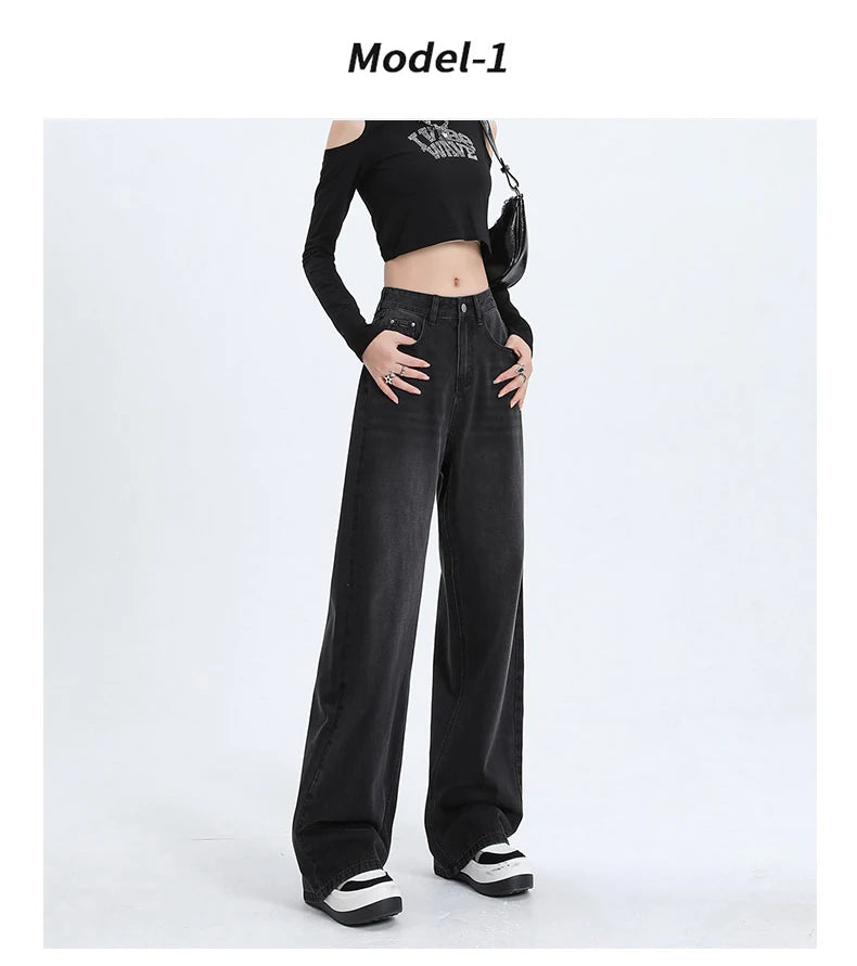 Autumn Winter Fleece Jeans Women Cotton High-waisted Baggy Wide-leg Pants Fashion Korean Vintage Black Gray Velvet Warm Jeans