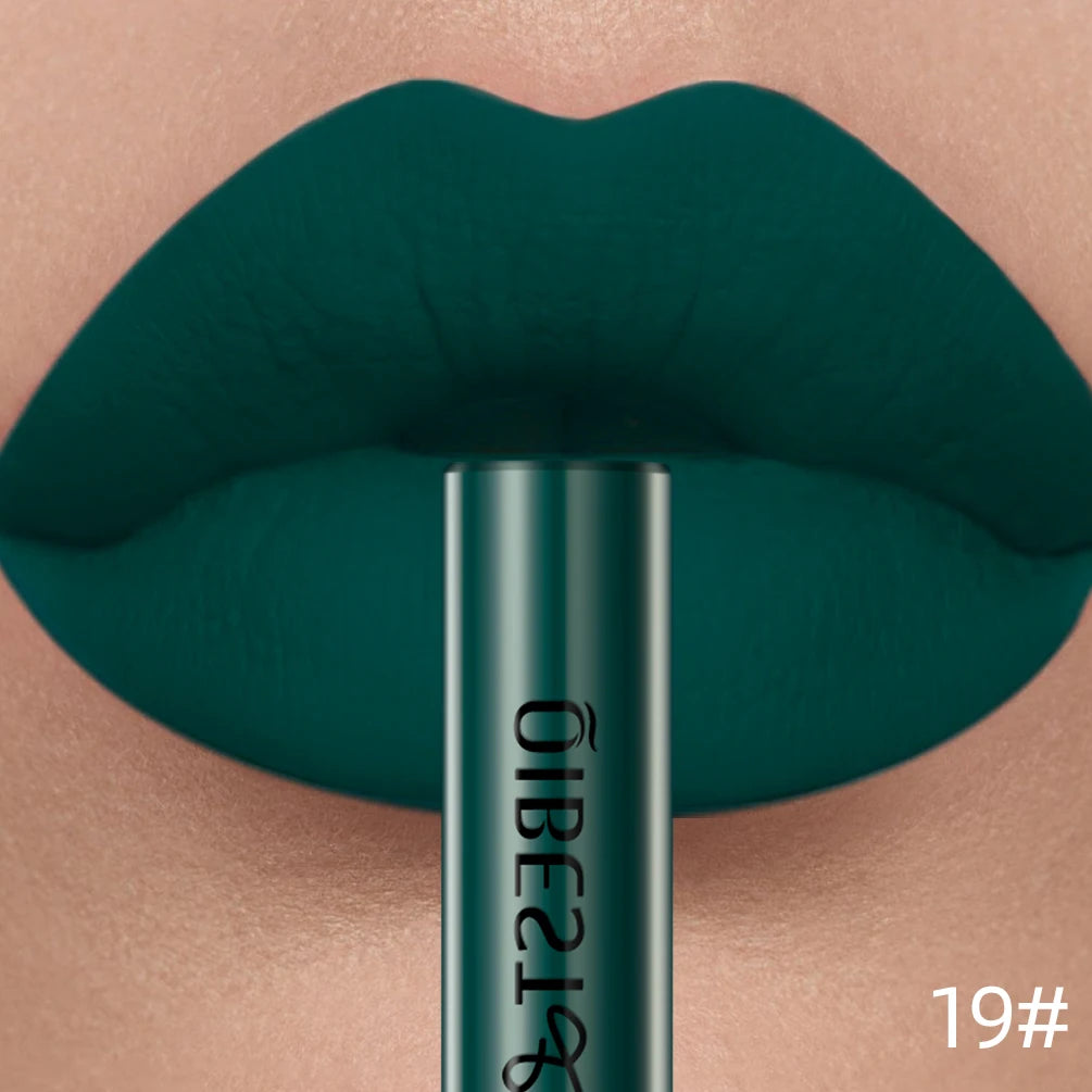 QIBEST Sexy Red Lip Gloss Long Lasting Velvet Matte Liquid Lipstick Waterproof Lip Makeup Nonstick Cup Purple Lip Tint Black