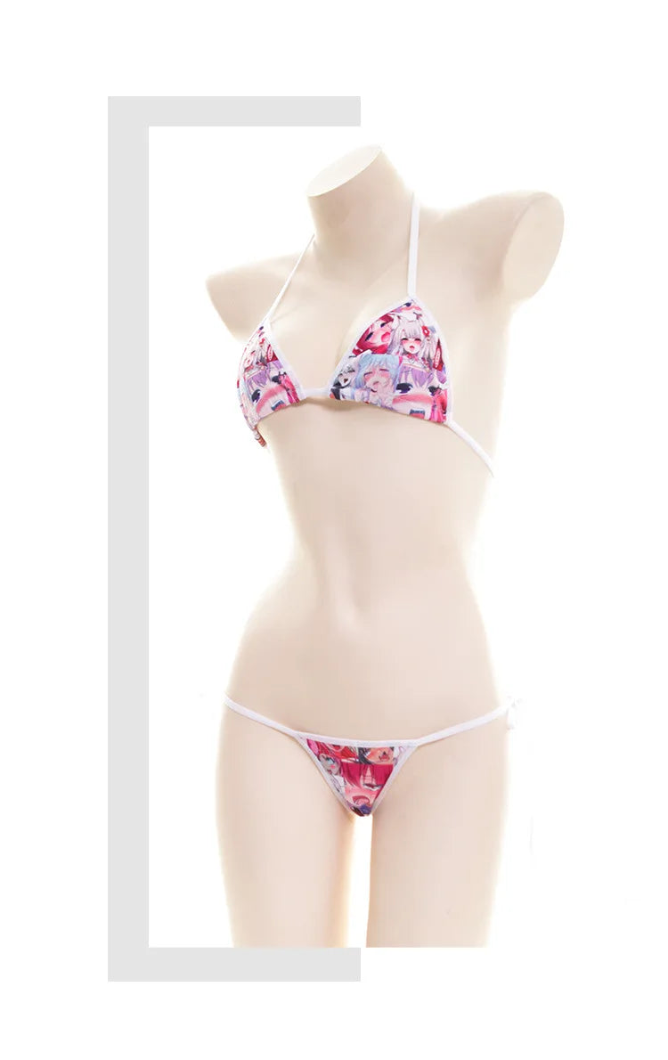Cute Comic Pattern Bandage Bikini Swimsuit Kawaii Summer Ladies Student Bathing Suit Private Shooting Costume