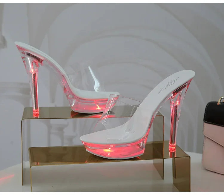Women's Led Illuminated Sandals Clear Heel Slippers 15CM Sexy Led light Heels LFD-190