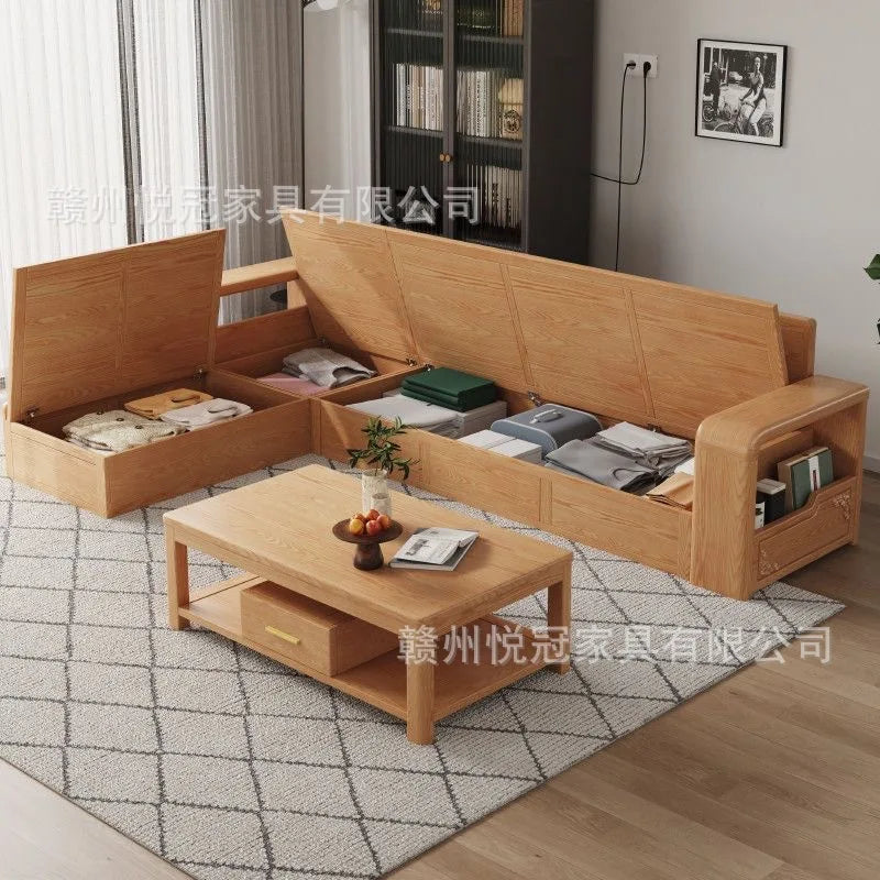 White wax solid wood sofa modern simple Nordic small apartment winter and summer living room log color storage furniture