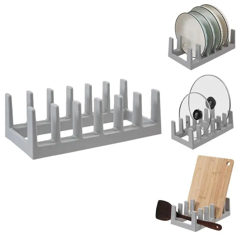 6 Grid Kitchen Organizer Rack Space-Saving Drying Storage Tray For Pots Pans Lids & Cutting Boards- Durable Countertop Organizer