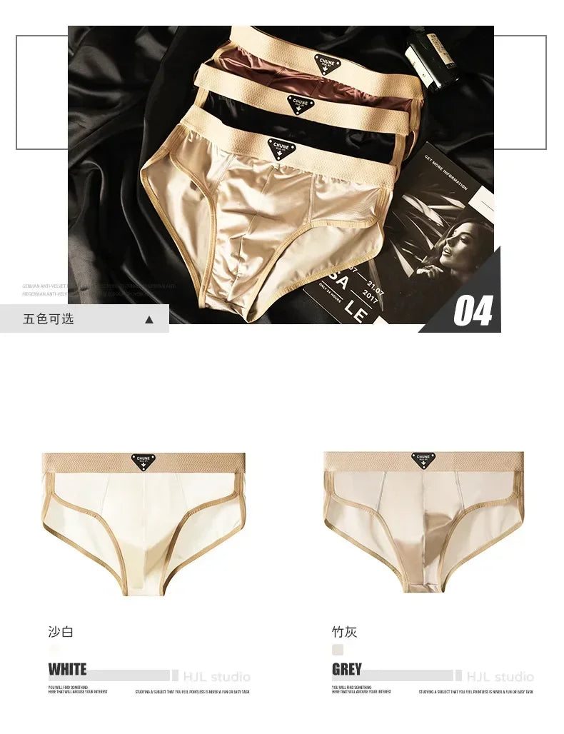 Men's Briefs Ice Silk Satin-like Briefs Men's Underpants Summer Breathable Quick Drying Panties Sexy U Pouch Underwear