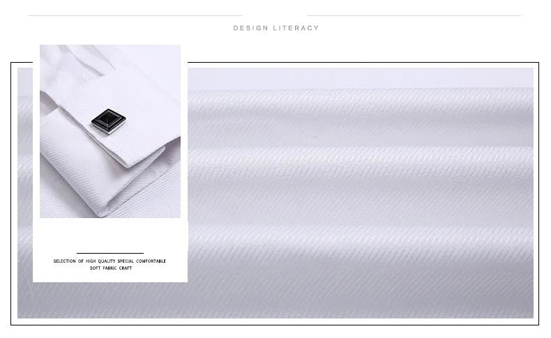 2025 Classic Regular Fit White French Cufflinks Men's Business Dress Long Sleeve Shirt Lapel Men Social Shirt