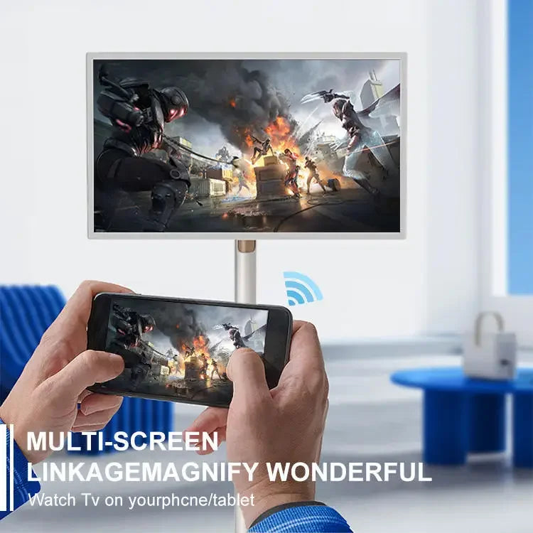 32 Inch Portable Smart TV Rotation Touch Screen Portable Android Camera  Display Tablet PC Stand Wheels Television Rechargeable