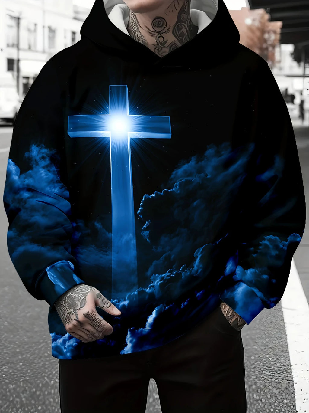 Man Hoodie Jesus Print Sweatshirts Long Sleeve Fall Spring Hoodies Casual Pullover Outdoor Oversized Tops Childs Men's Clothing
