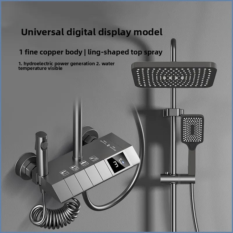 Luxury Shower System for Bathroom Wall Mount Smart Temperature Display Rainlfall Shower Faucet Set Piano Key 4 Ways Water Outlet