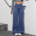Denim Straight Pants Women Pearls Spliced Jeans High Waist Washed Basics Ankle Length Trousers Streetwear Pant Solid Autumn