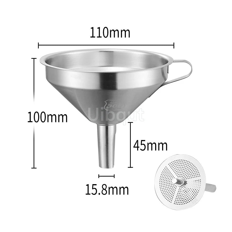 304 Stainless Steel Funnel Metal Wide Mouth Funnel With Strainer Mesh For Cooking Oil Liquid Spice Filter Home Kitchen Gadgets