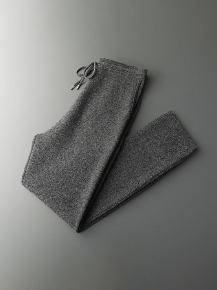Men's 100% Merino Wool Two-piece Suit Autumn Winter Knitting Zipper Cardigan and Straight-leg Pants Warm Thickened Clothing Sets