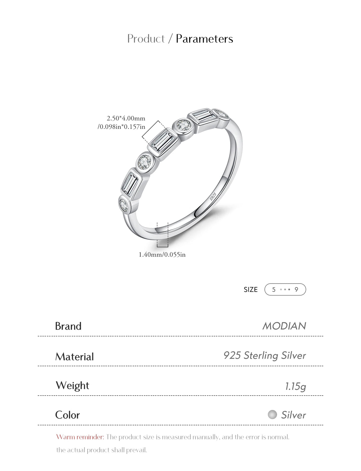MODIAN 925 Sterling Silver Fashion Round Rectangle Dazzling Clear CZ Band Ring For Women Wedding Engagement Fine Jewelry